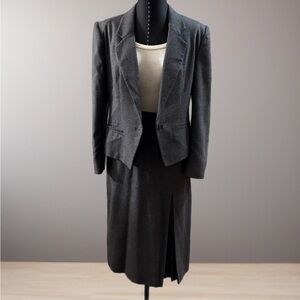 Charcoal 100% Wool Blazer and Skirt Set